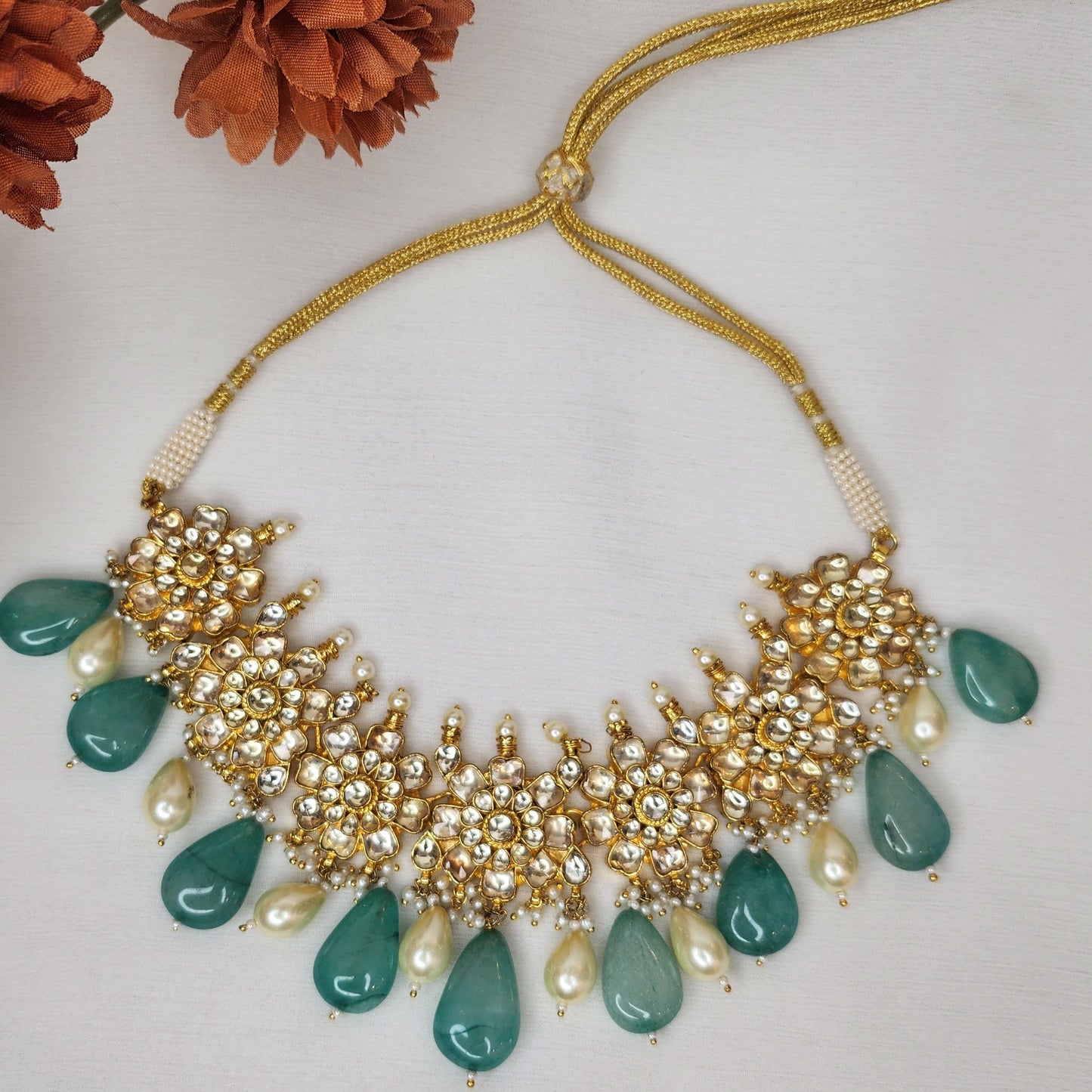 VIVINIA By Vidhi Mehra - Light Green Teardrop and Kundan Set