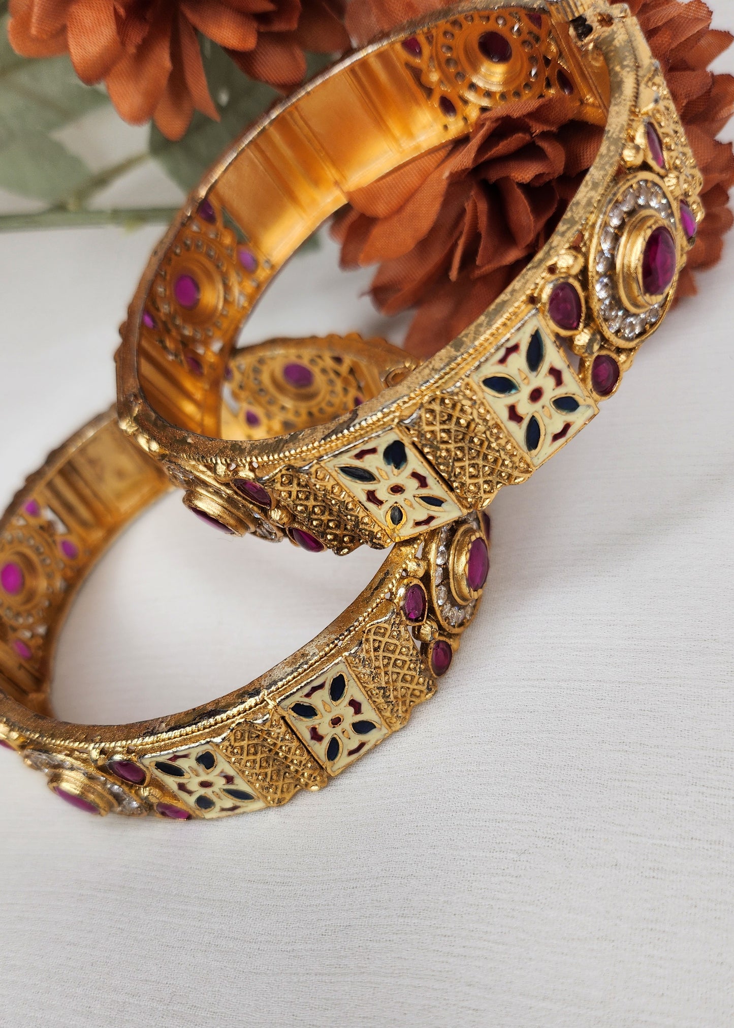 VIVINIA By Vidhi Mehra - Gold Pair Bangle with Pink Stone