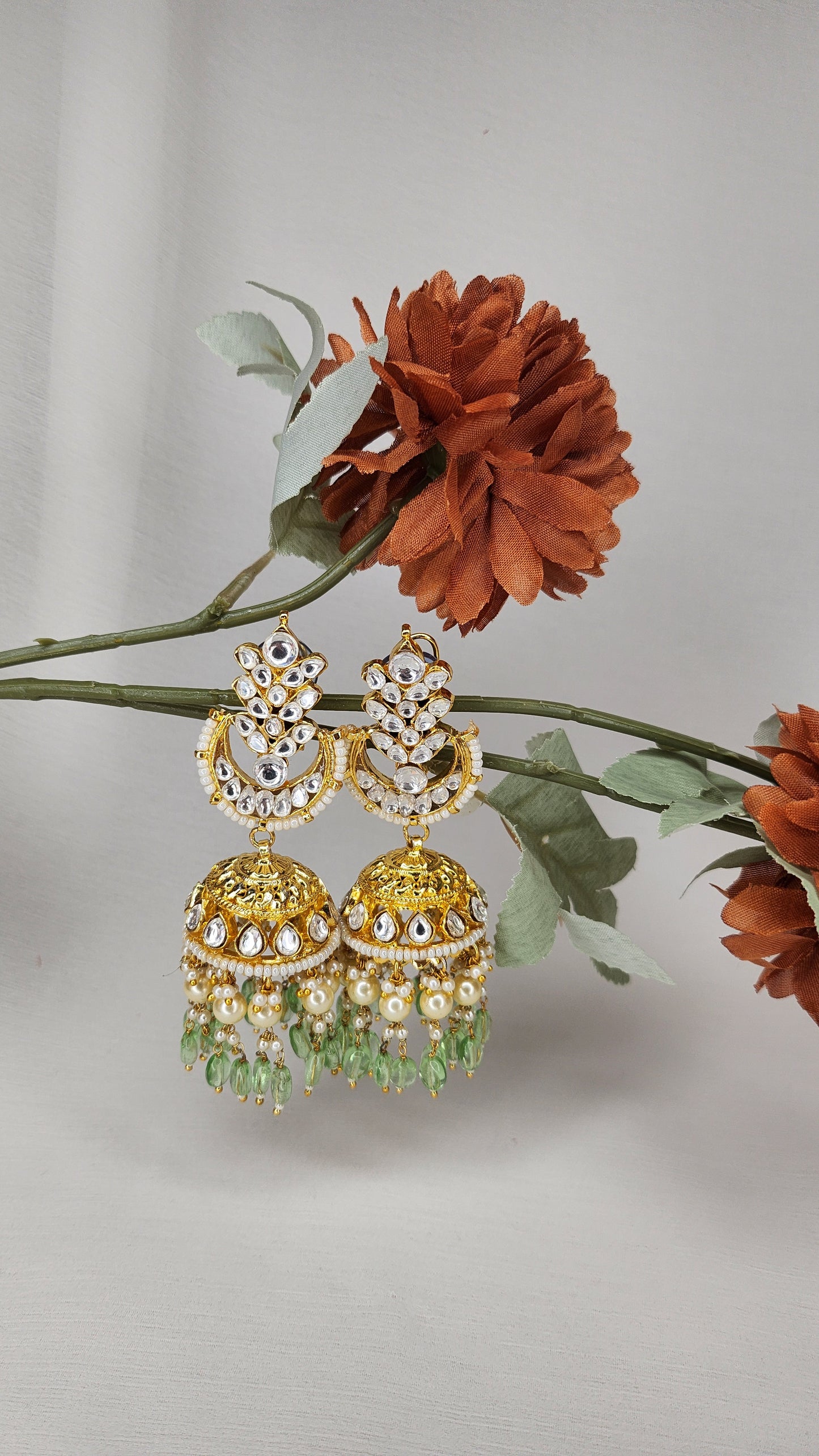 VIVINIA By Vidhi Mehra - Kundan and Green Beads Drop Earrings