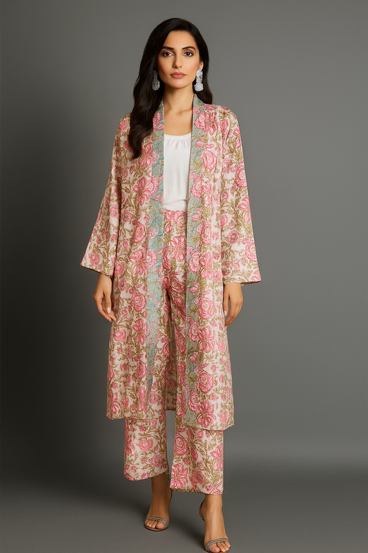 SOBIA GULZAD - White Block Print Coat Set