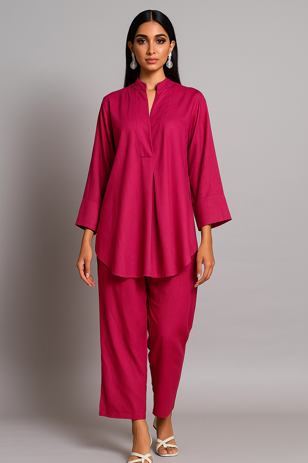 SOBIA GULZAD - Fuchsia Buttonless Linen Set