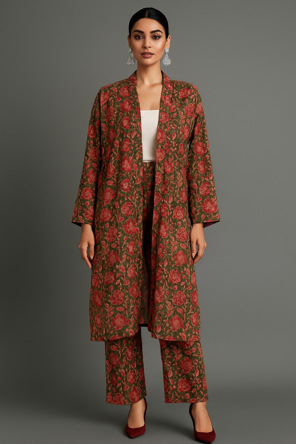 SOBIA GULZAD - Green Block Print Coat Set