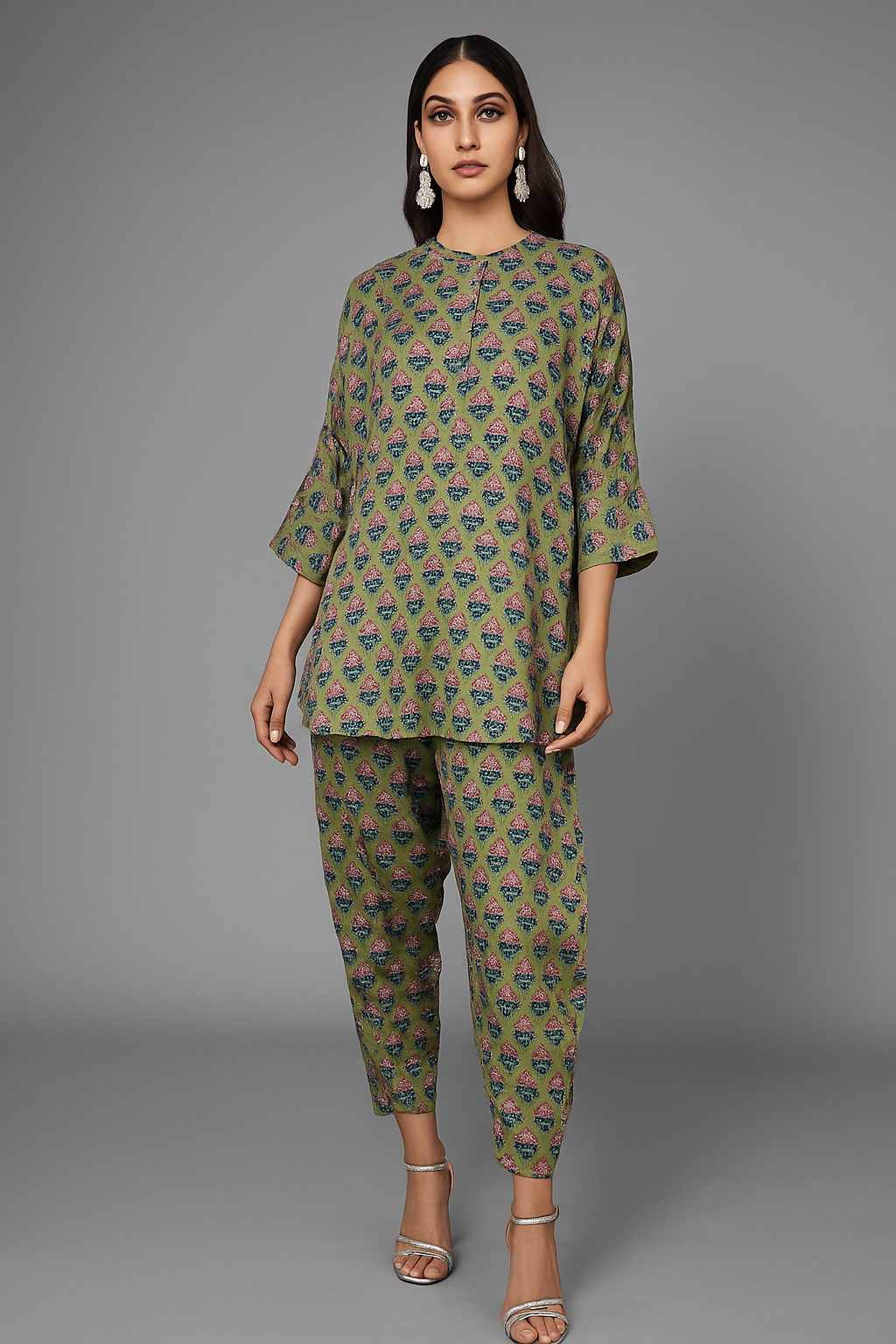 SOBIA GULZAD - Lime Green Block Print Set