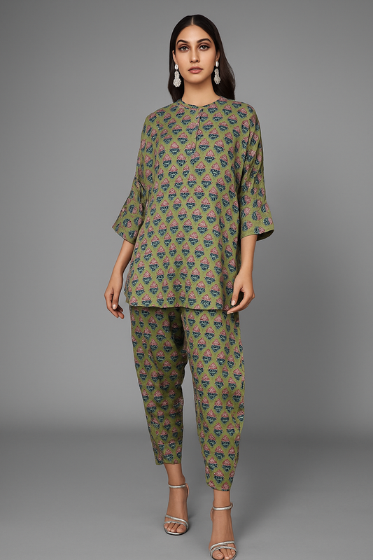 SOBIA GULZAD - Lime Green Block Print Set