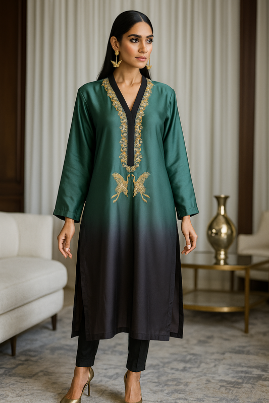 ASHJAIN SAFWAN -  Blue Green and Dark Navy Blue Shaded