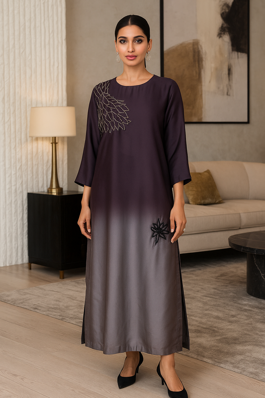 ASHJAIN SAFWAN -  Black and Gray Shaded Kaftan
