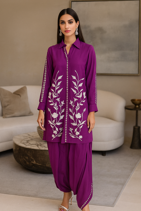 MARIA RAO - Purple with white Embroidery