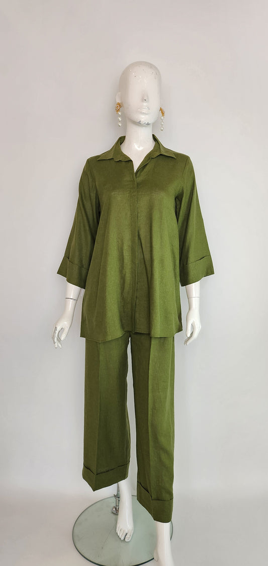 AMNA IQBAL - Green Plain Coord Set