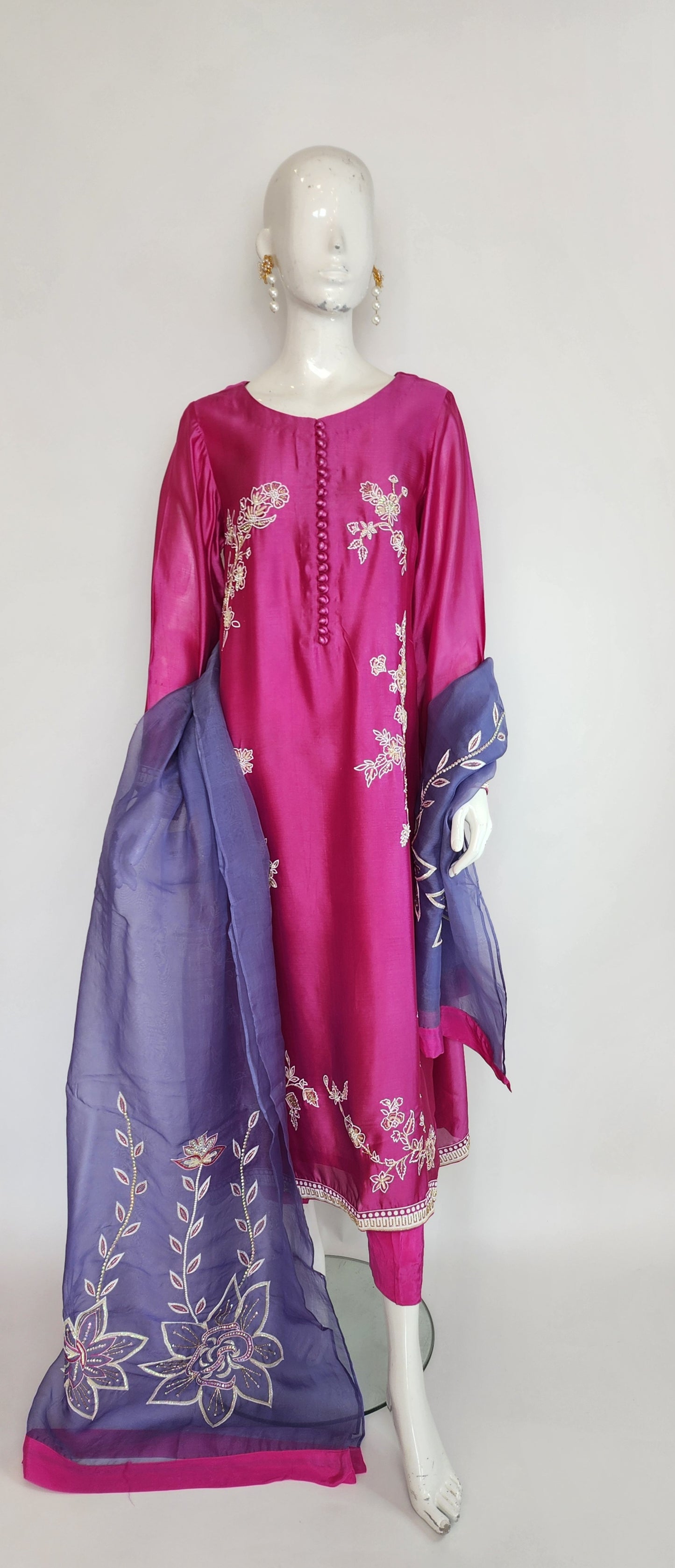 MAHOGANY - Shocking Pink with Light Blue Dupatta