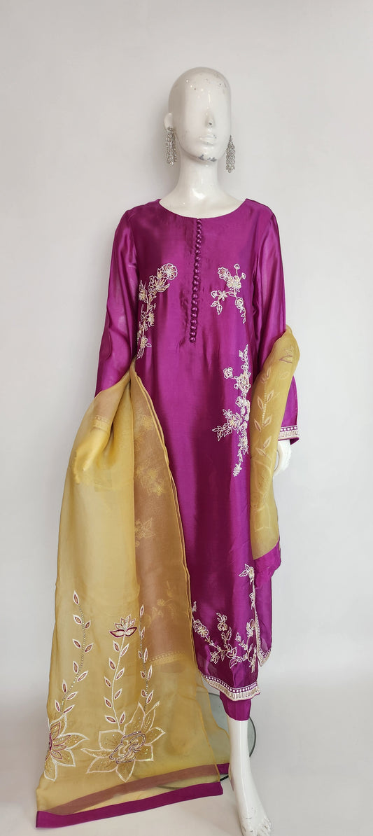 MAHOGANY - Fuchsia Pink with Yellow Dupatta