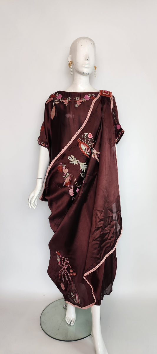 MAHOGANY - Brown with Drape Dupatta