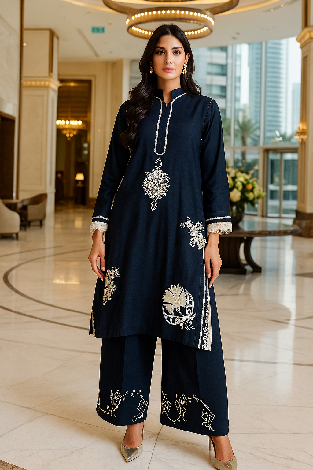 FARAH ZUBAIR - Black with white embroidery