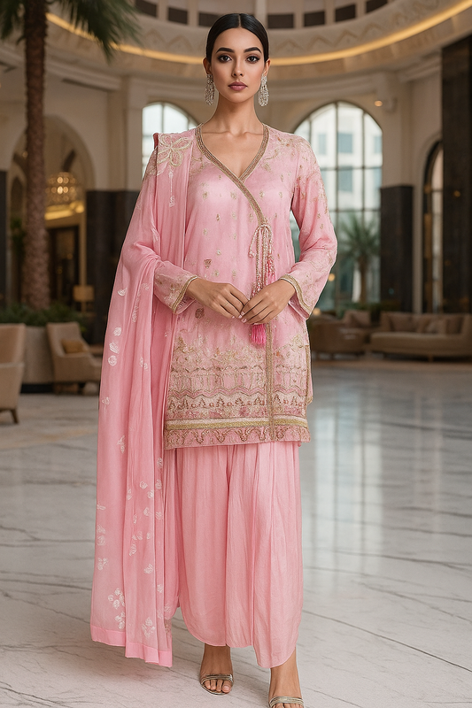MAHOGANY - Baby Pink Printed Angarkha