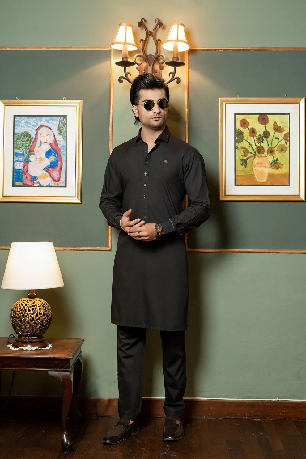 KUNZUL CHANNAR MENSWEAR- Black kurta