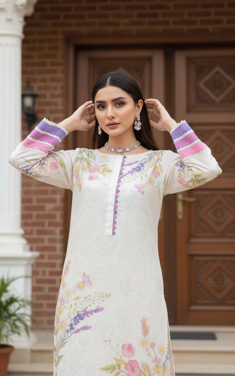 THREADS AND MOTIFS - OffWhite Lilac Print