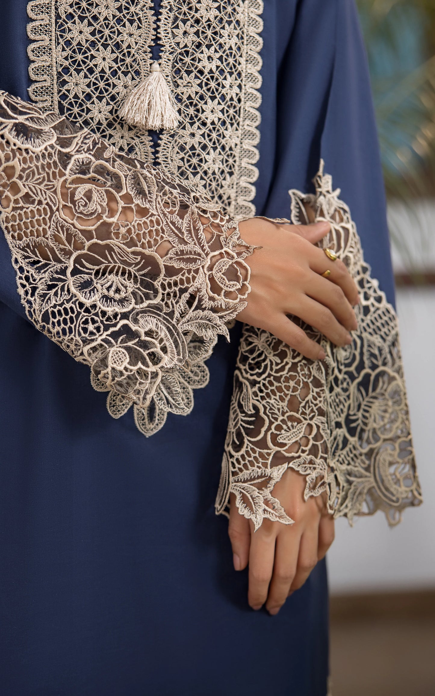 THREADS AND MOTIFS - Navy Blue Cutwork