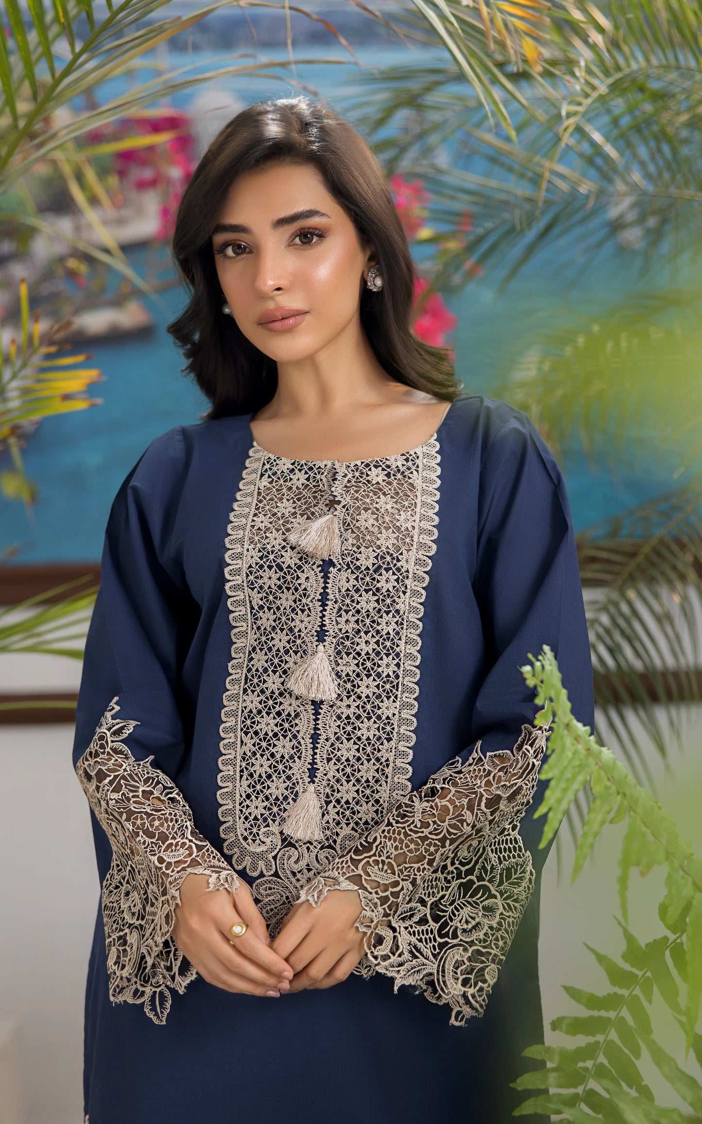THREADS AND MOTIFS - Navy Blue Cutwork