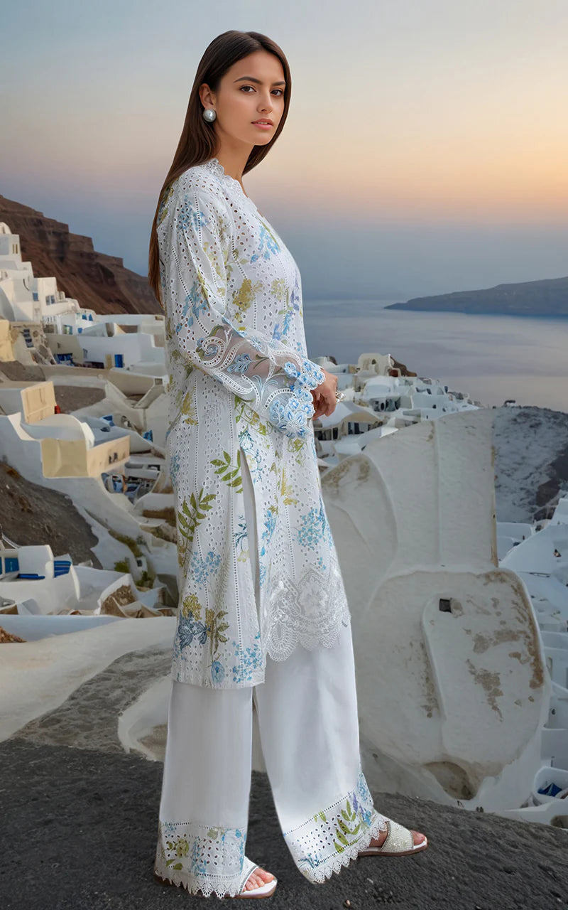 THREADS AND MOTIFS - Blue and Green Printed Chikan Top