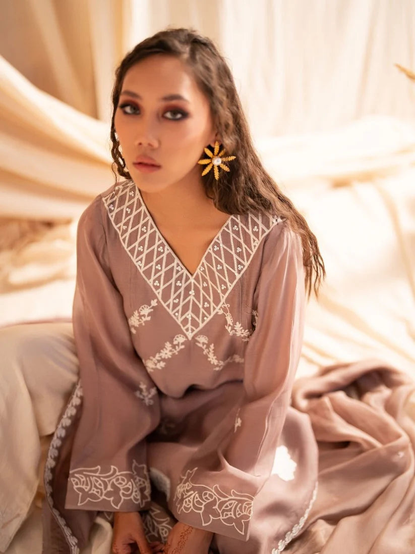 FARAH ZUBAIR - Mocca kohra Cotton kurta