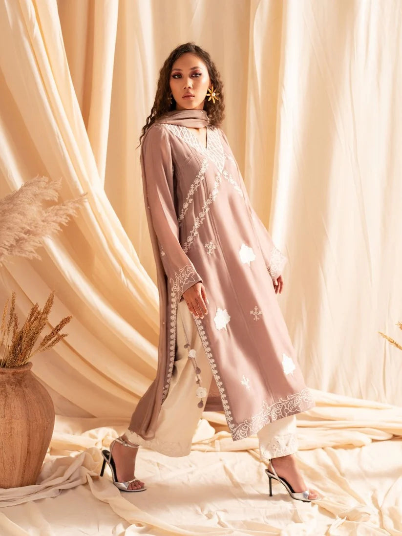 FARAH ZUBAIR - Mocca kohra Cotton kurta