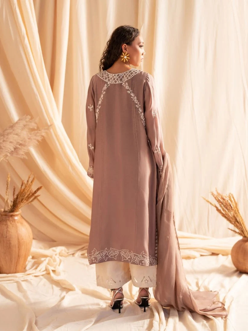 FARAH ZUBAIR - Mocca kohra Cotton kurta