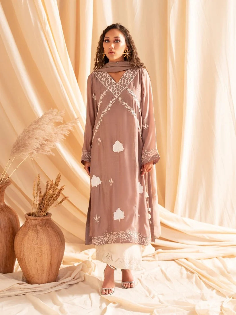 FARAH ZUBAIR - Mocca kohra Cotton kurta