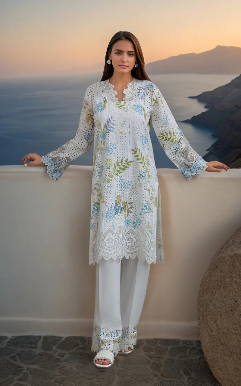 THREADS AND MOTIFS - Blue and Green Printed Chikan Top