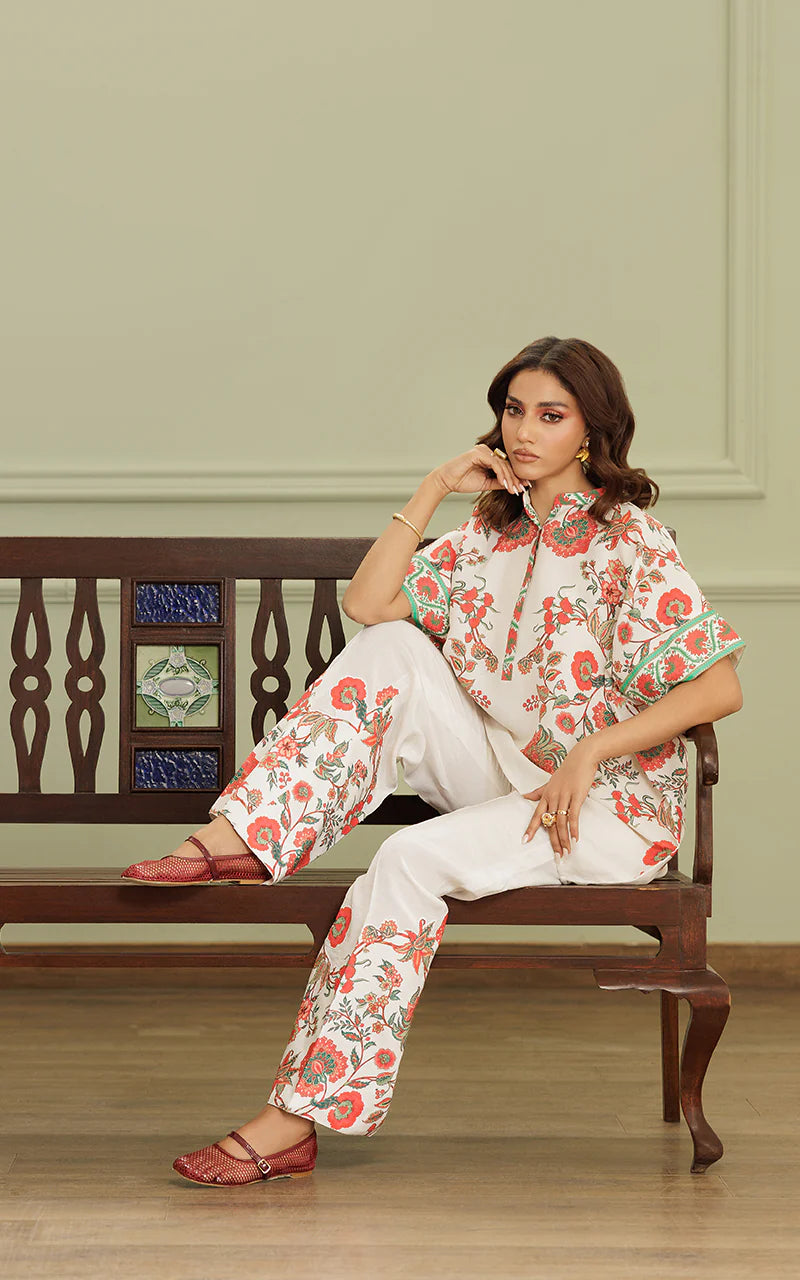 THREADS AND MOTIFS - Orange Floral 2pc  Suit