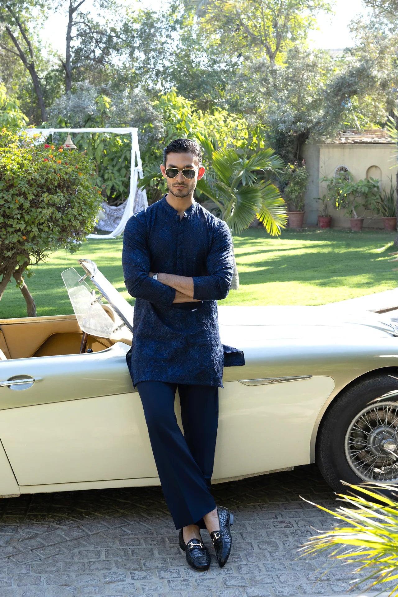 HUMAYUN ALAMGIR (MENSWEAR) - Blue Phool Kaari Kurta Pajama