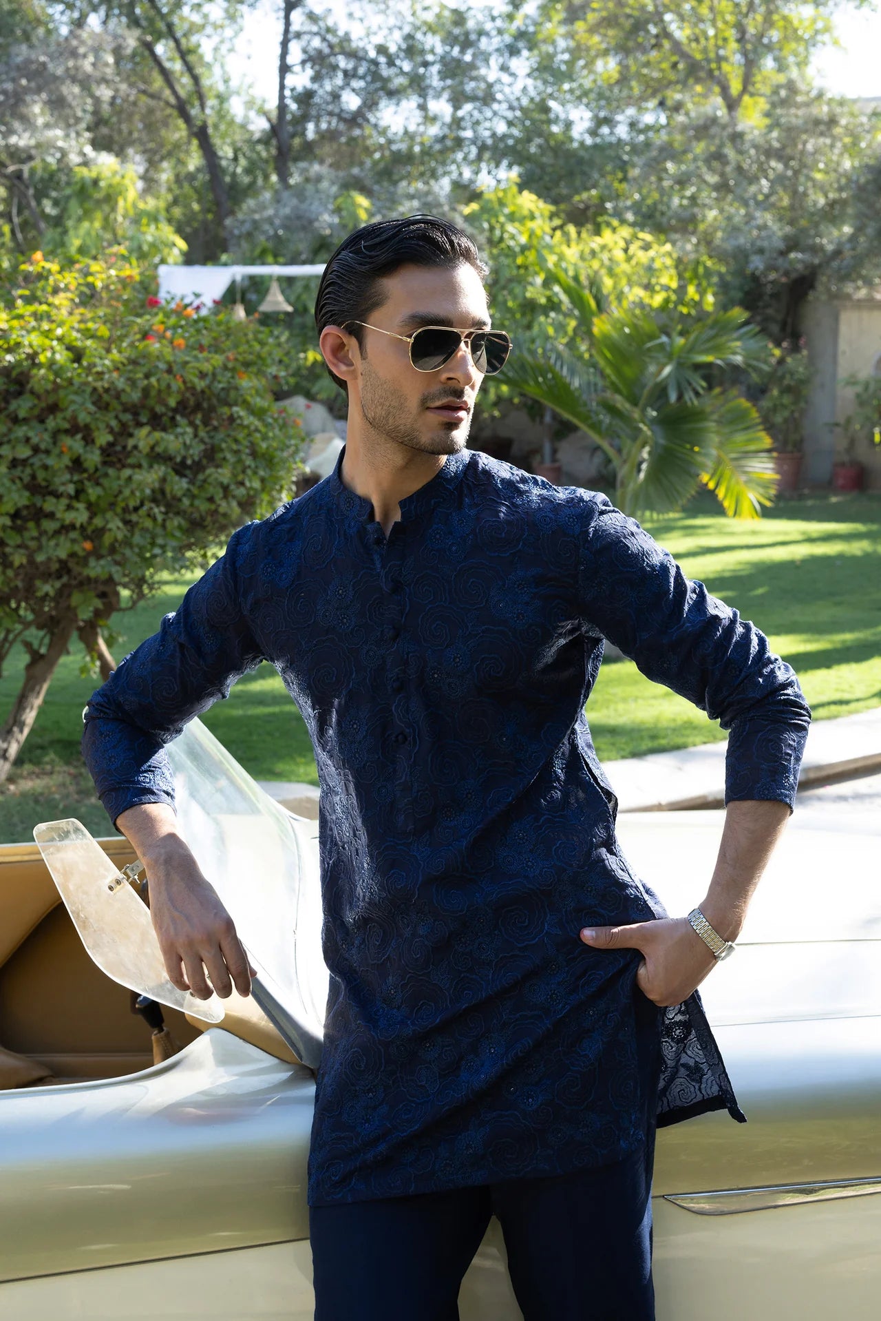 HUMAYUN ALAMGIR (MENSWEAR) - Blue Phool Kaari Kurta Pajama