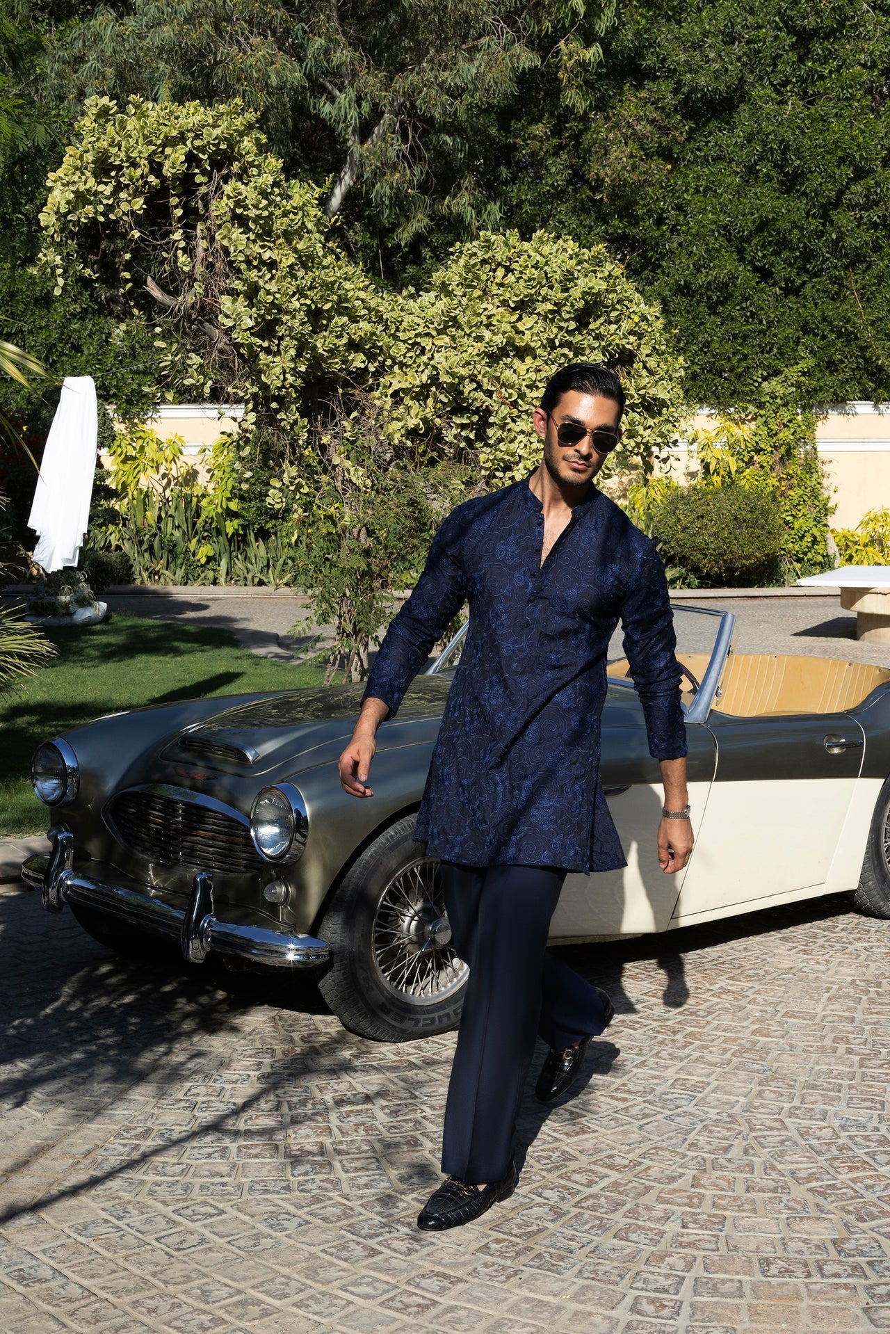 HUMAYUN ALAMGIR (MENSWEAR) - Blue Phool Kaari Kurta Pajama