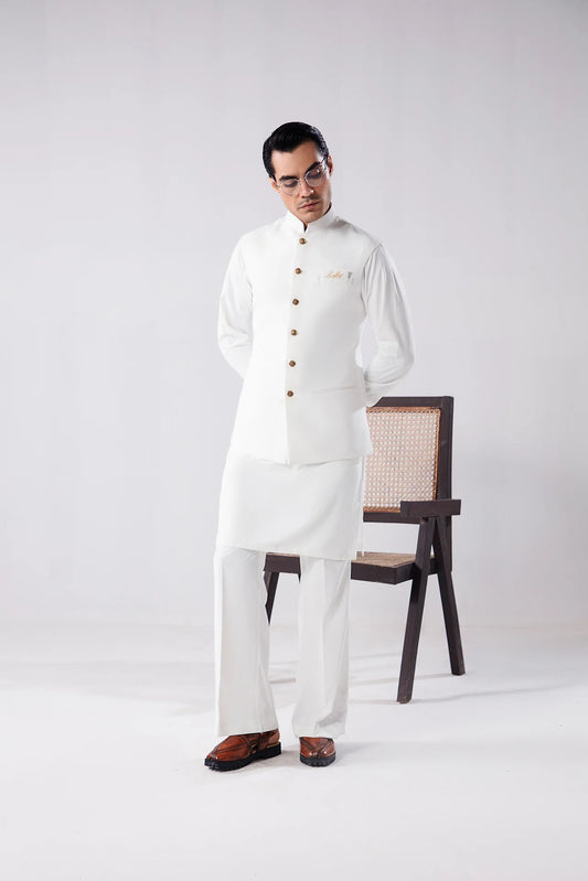 HUMAYUN ALAMGIR (MENSWEAR)-White armani waist coat