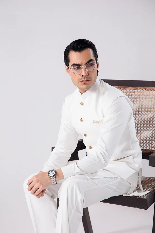 HUMAYUN ALAMGIR (MENSWEAR)-White armani waist coat