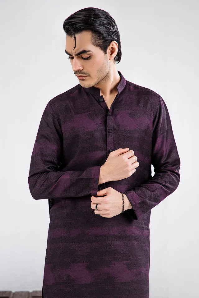 HUMAYUN ALAMGIR (MENSWEAR)-Purple and black   Muhazzab kurta pajama