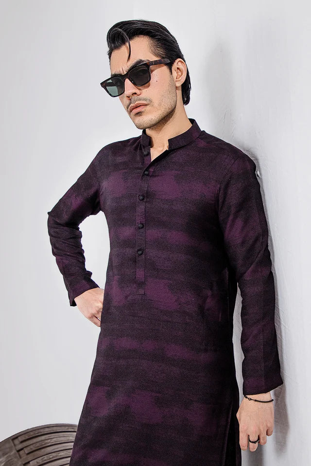 HUMAYUN ALAMGIR (MENSWEAR)-Purple and black   Muhazzab kurta pajama