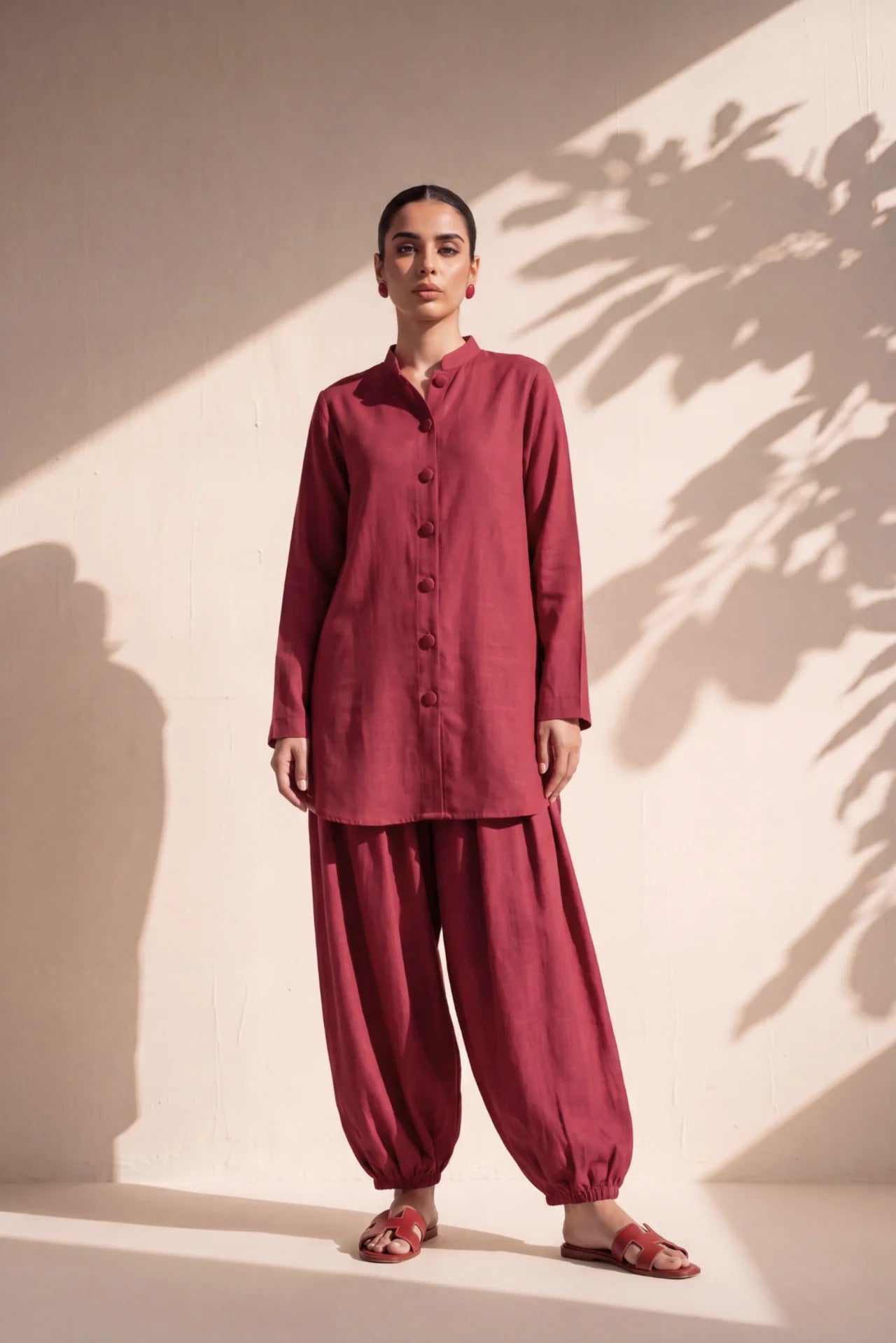 HUMAYUN ALAMGIR WOMENSWEAR-Dark red balloon coord