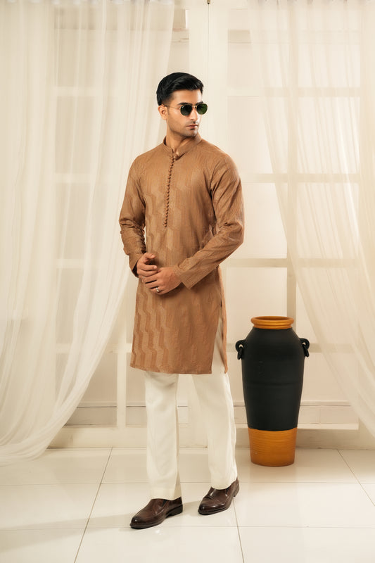 KUNZUL CHANNAR MENSWEAR - Coffee Embroidered