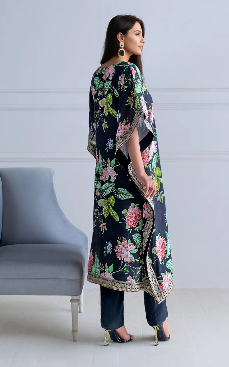 THREADS AND MOTIFS - Black Printed Kaftan Front Open