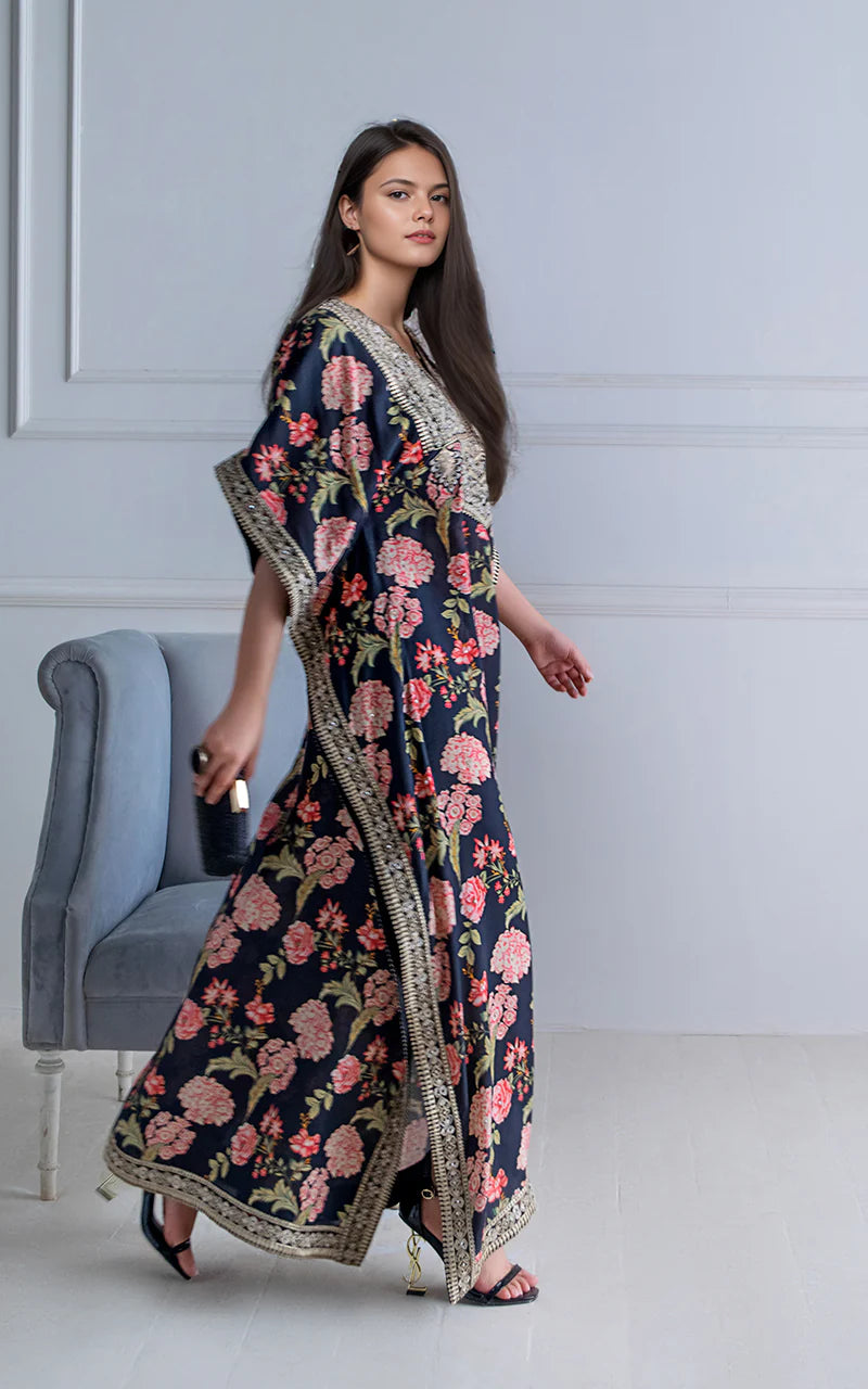 THREADS AND MOTIFS - Black Printed Kaftan with Gold