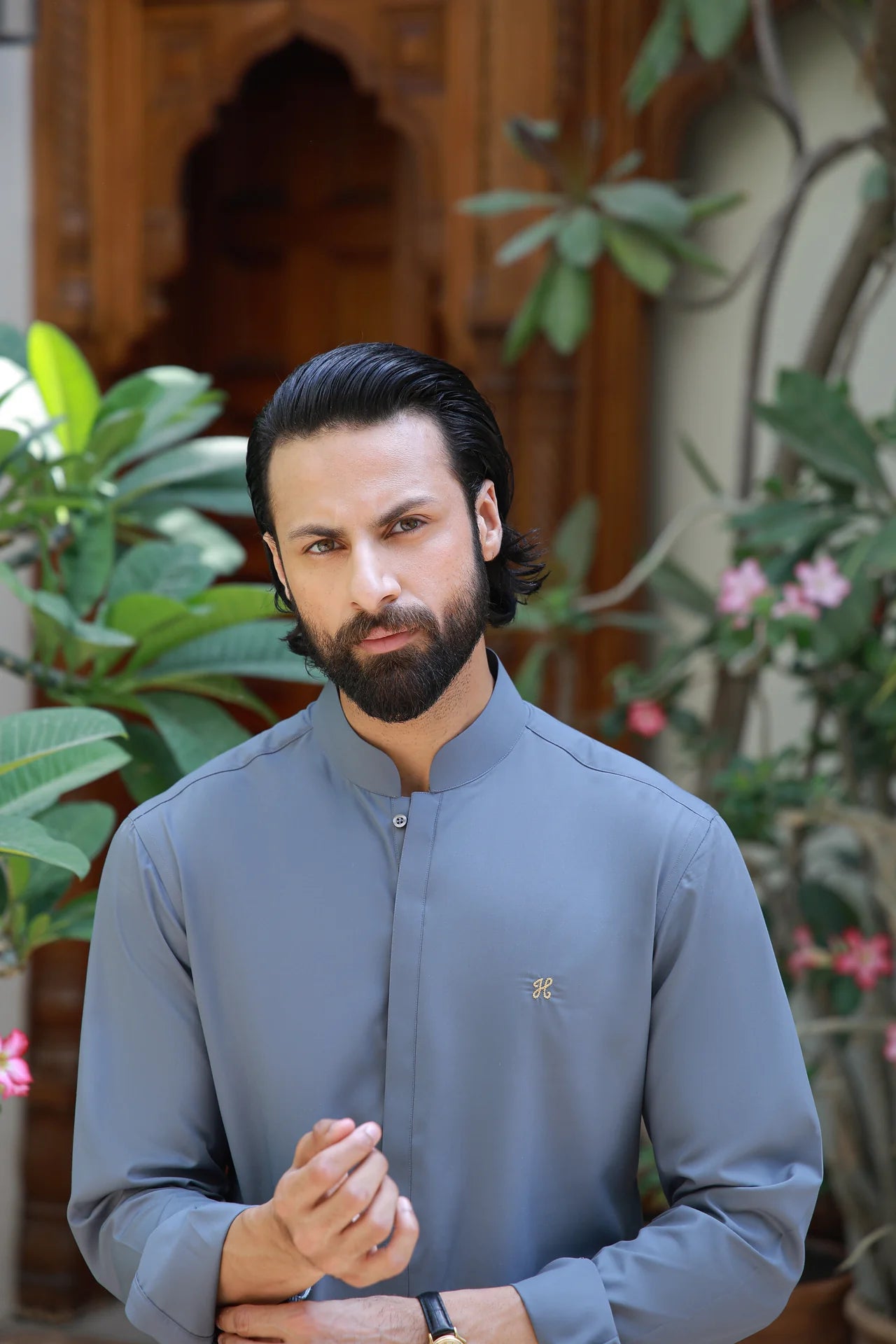 HUMAYUN ALAMGIR MENSWEAR - Slate Grey Wash and Wear Kurta Pajama