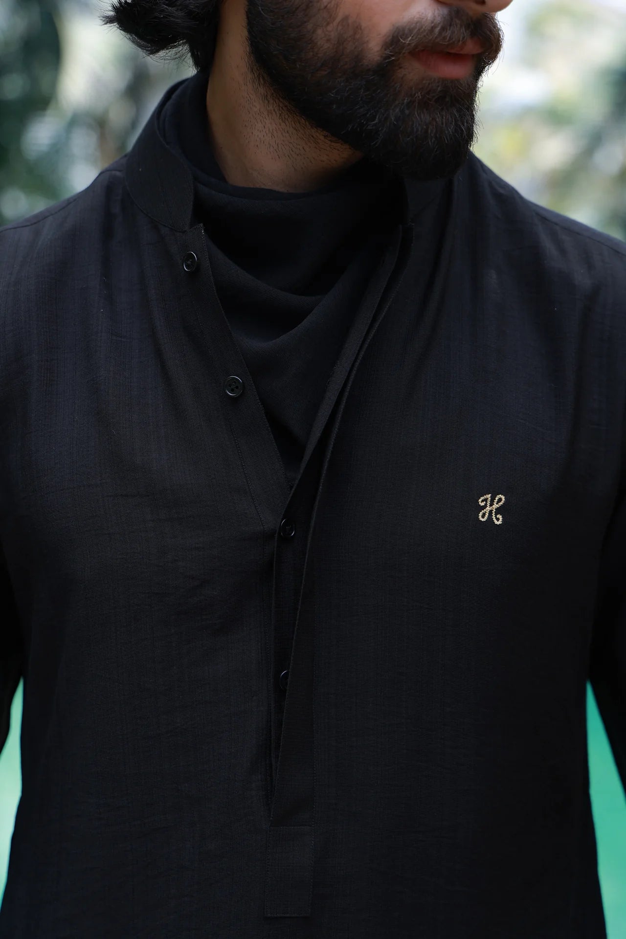 HUMAYUN ALAMGIR MENSWEAR - Black Linen Silk Kurta Pajama