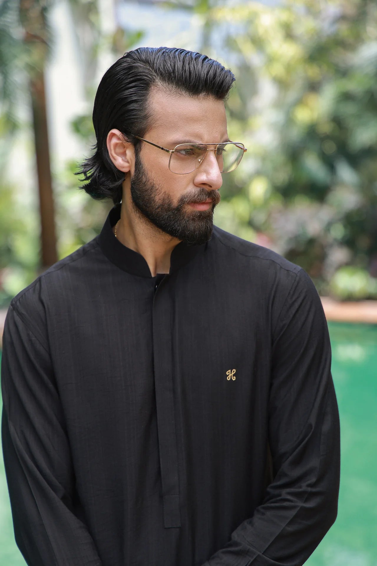 HUMAYUN ALAMGIR MENSWEAR - Black Linen Silk Kurta Pajama