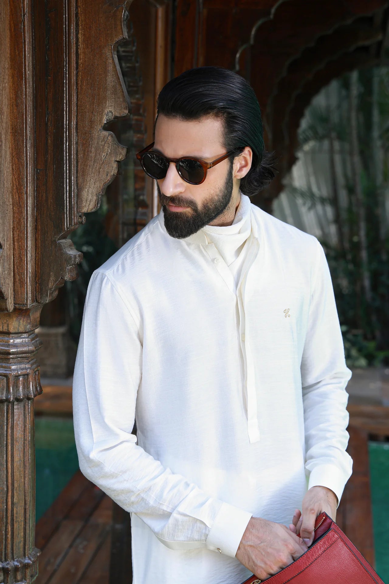 HUMAYUN ALAMGIR MENSWEAR - Off-White Linen Silk Kurta Pajama