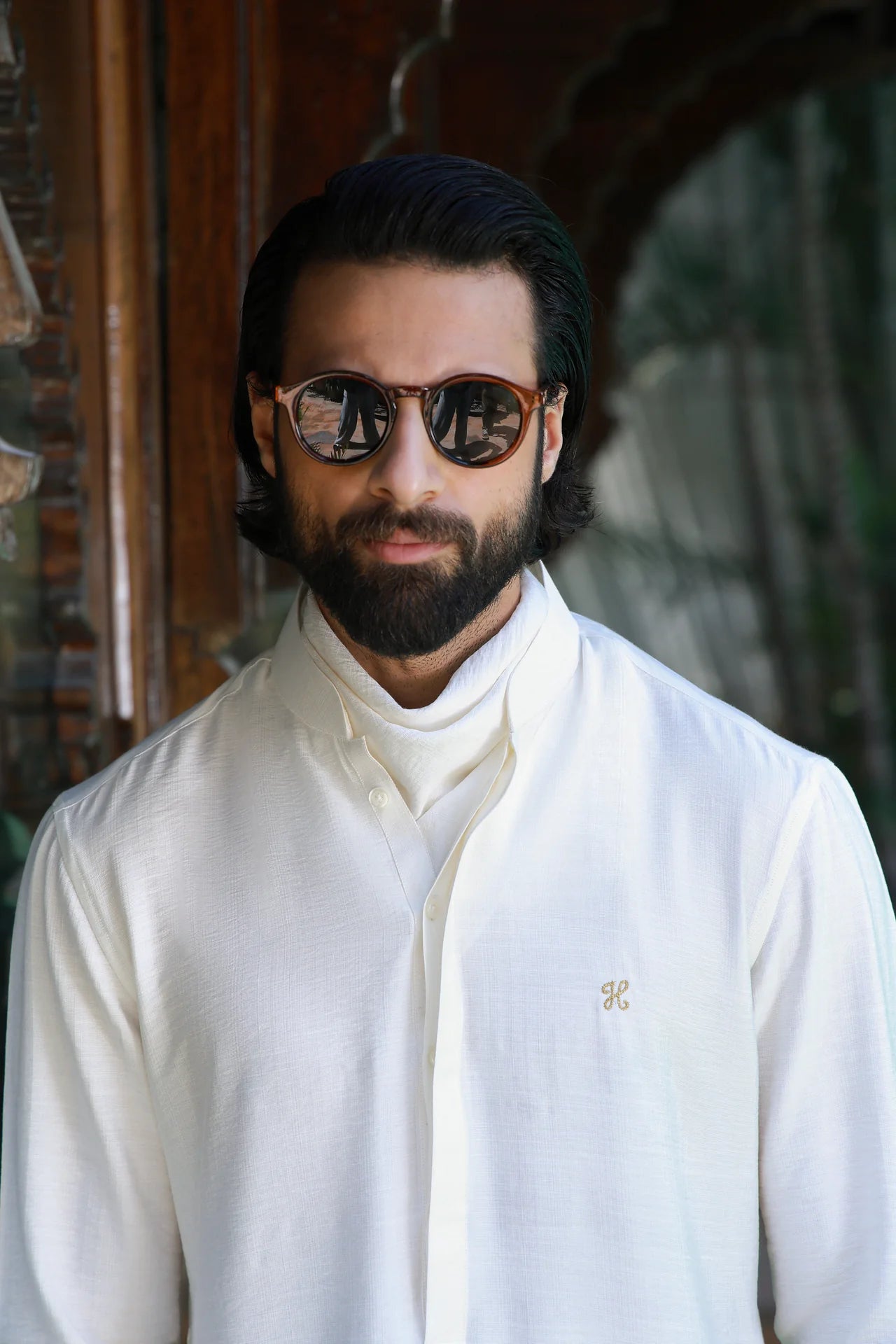 HUMAYUN ALAMGIR MENSWEAR - Off-White Linen Silk Kurta Pajama
