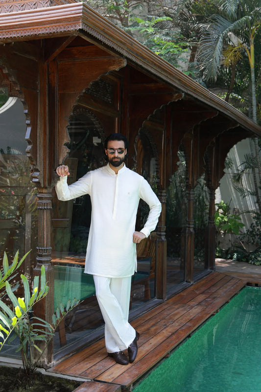 HUMAYUN ALAMGIR MENSWEAR - Off-White Linen Silk Kurta Pajama