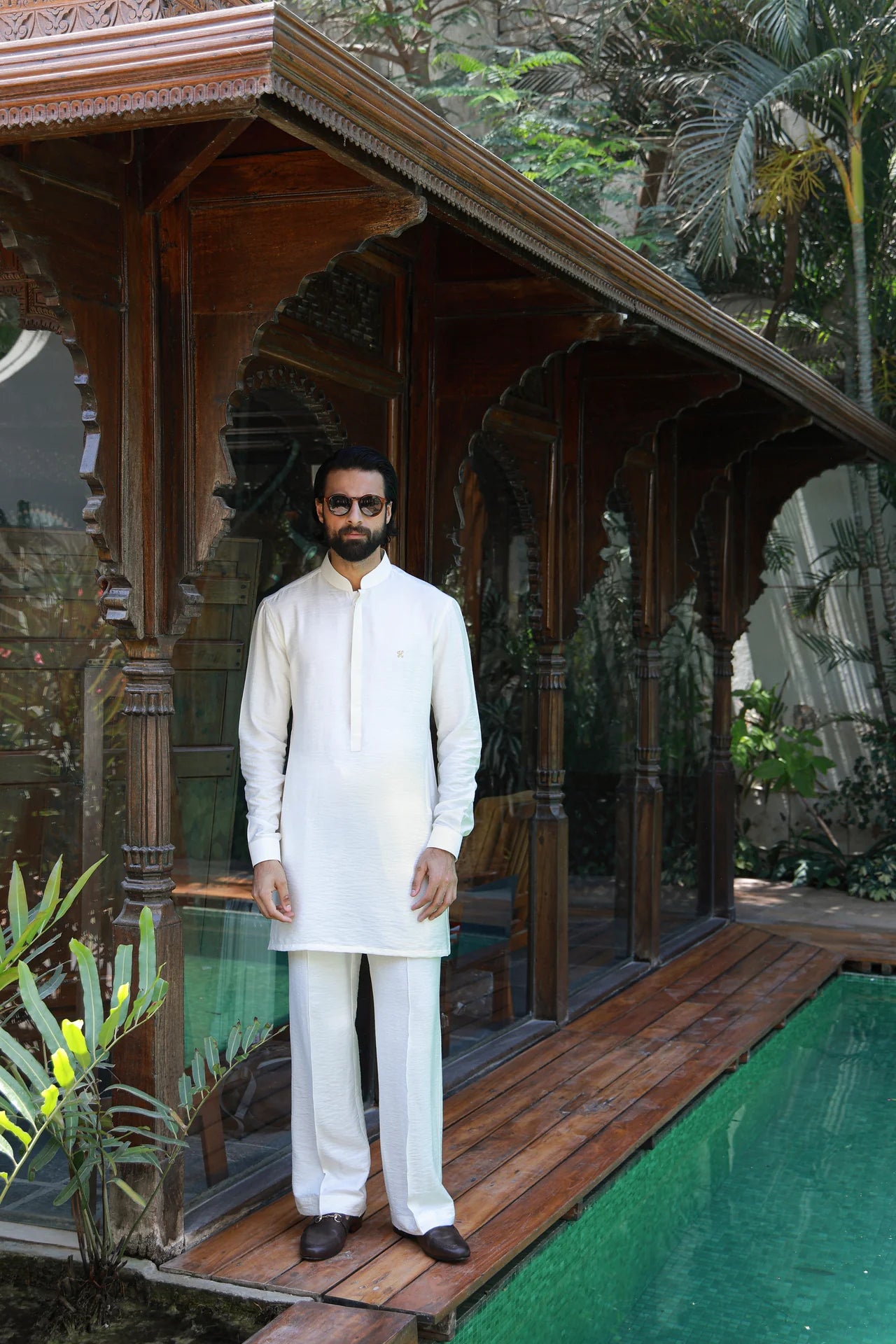 HUMAYUN ALAMGIR MENSWEAR - Off-White Linen Silk Kurta Pajama