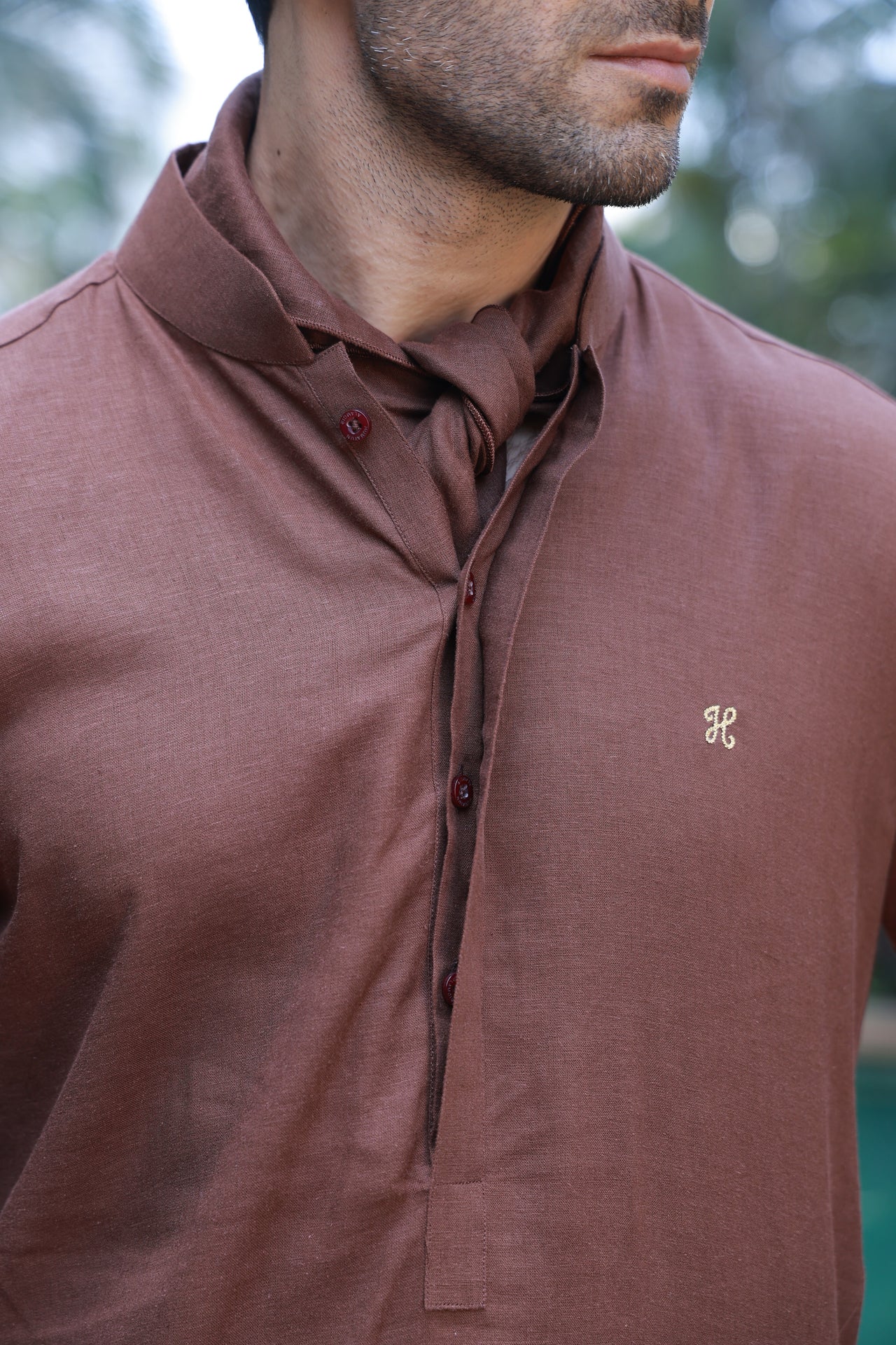 HUMAYUN ALAMGIR MENSWEAR - Brown Linen Kurta Pajama