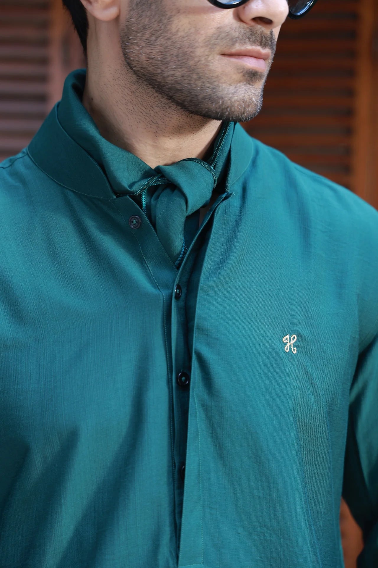HUMAYUN ALAMGIR MENSWEAR - Green Linen Silk Kurta Pajama