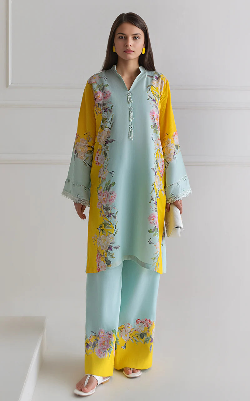 THREADS AND MOTIFS - Mint Green and Yellow Printed