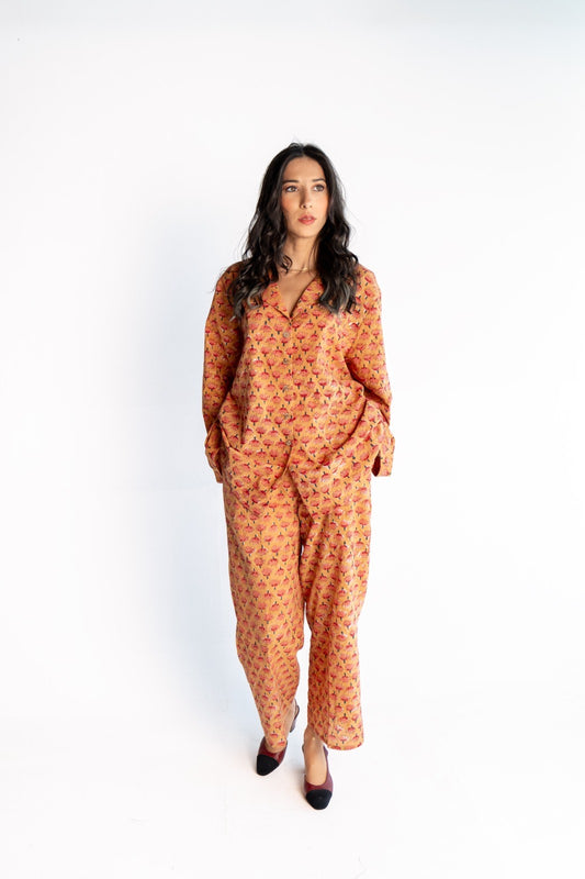 SOBIA GULZAD - Brown Lotus Print Waist tie Set